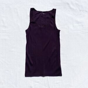 GAP Body Purple Lace Trim Tank Top Large Scoop Neck Cotton Layer Coquette Ribbed